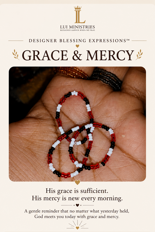 01 — Grace and Mercy 🖤❤️🤍 Designer Beaded Blessing Bands™ ( Stretch Ring)